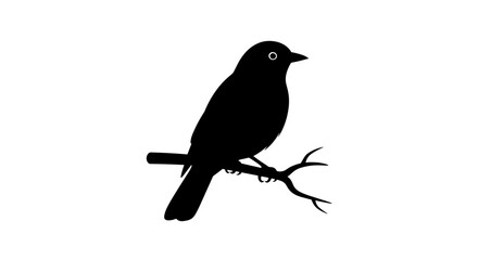 Obraz premium Black silhouette of a small bird perched on a branch.