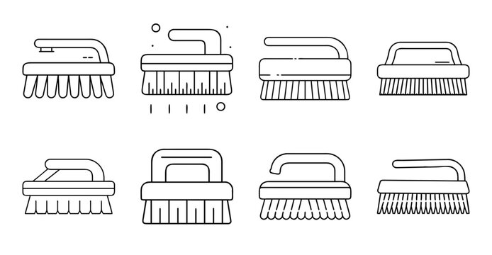 Cleaning brushes set with different bristle types - Six varied cleaning brushes with different bristle shapes and sizes, ideal for home or office use.