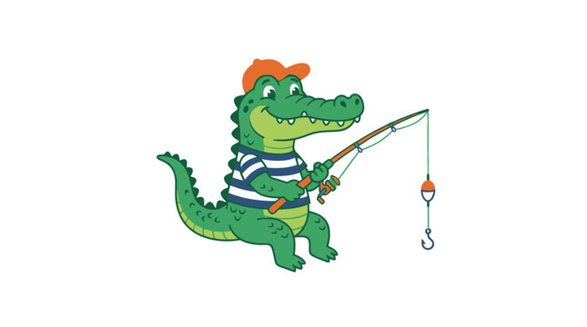 Cute cartoon alligator fishing
