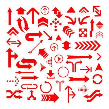 Red Arrow Icons Collection Vector Set with Directional Navigation Symbols