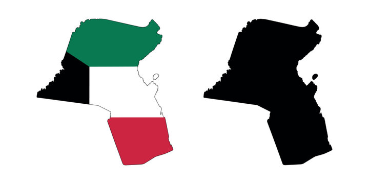 Kuwait and Italy country maps with flag colors flags green  in white background
