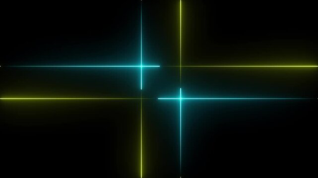 Rectangular blue and yellow color neon line effect Animation. Neon Flame Gradually Abstract neon line picture frame with black background,