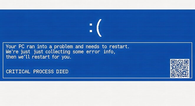 Blue screen of death error message on a computer monitor