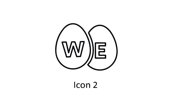 A black line drawing of two overlapping circles with a W and E