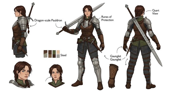 Warrior Woman with Sword and Armor in Detailed Illustration.