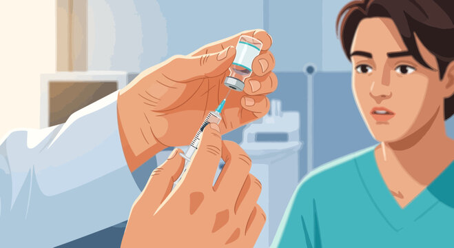 Healthcare worker prepares vaccine for patient with uncertain expression