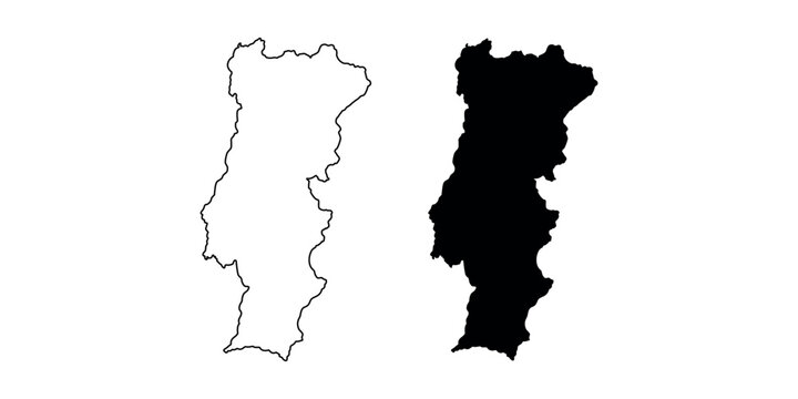 Portugal map outline and silhouette black  in white background
