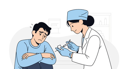 Fototapeta premium Scared Patient Receiving Vaccination from Doctor, Medical Procedure Humor