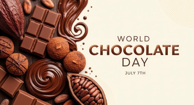 World chocolate day celebration banner with chocolate designs