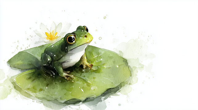 Watercolor frog with on white background, perfect for nursery textile and children's watercolor illustration prints