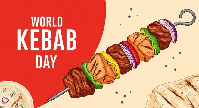 World kebab day skewer with colorful meat pieces