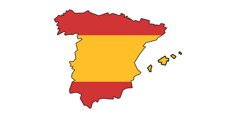 Fototapeta premium Spain map in red and yellow spanish flag in white background 
