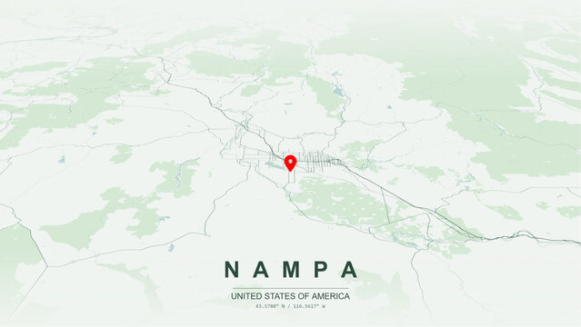 Modern minimalist vector map of Nampa, Idaho, USA. High-quality scalable illustration of Nampa square city grid, Lake Lowell waterfront contours, Interstate 84, Highway 55 for posters design.