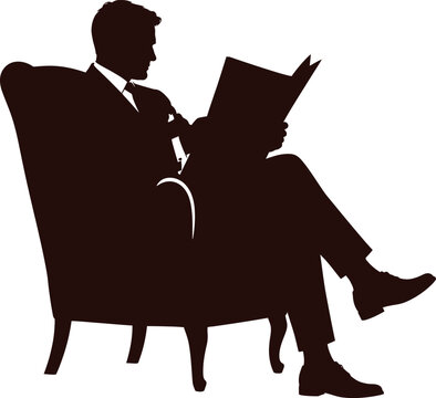 Businessman sitting in armchair reading newspaper in formal attire