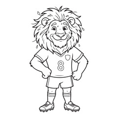 Fototapeta premium Sweating Lion Soccer Mascot Standing After Match Cartoon Outline Illustration