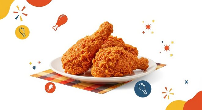 Fried chicken pieces on a plate with colorful background