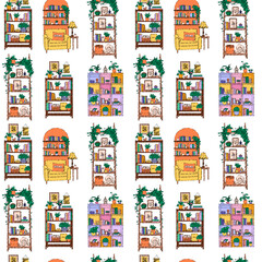 Home Library and Plants Repeat Pattern © Inna