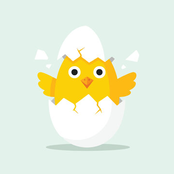 A cartoon chick emerging from a cracked eggshell