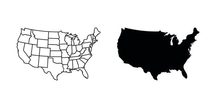 United States map outline and silhouette America continent  in white background
