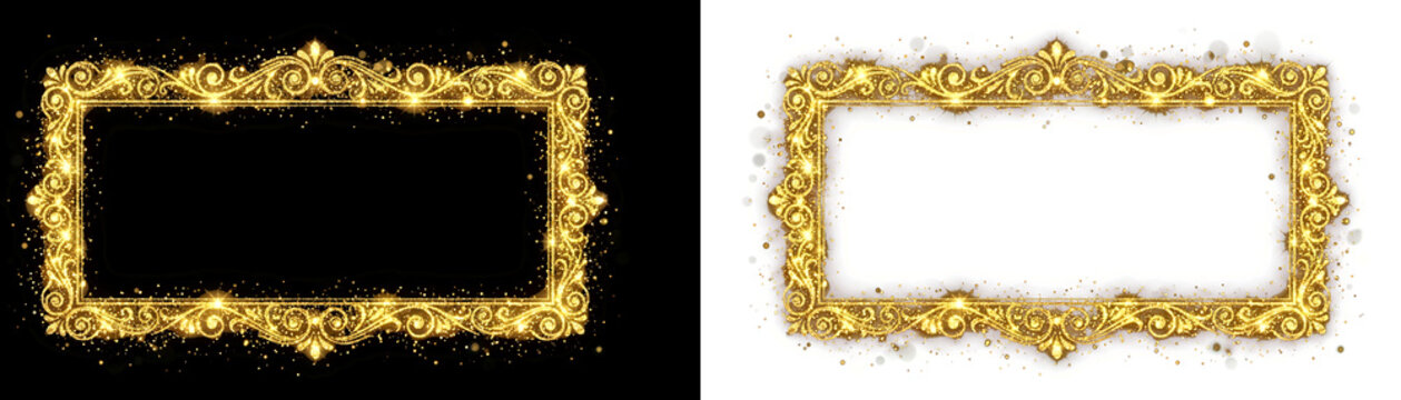 Golden ornate rectangular frames, luxury borders, decorative elements, frame templates