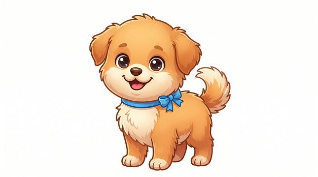 Cute brown cartoon puppy with a smiling face isolated on a white background vector illustration
