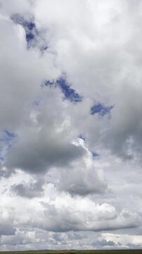 Sunny Blue Sky Over Green Wheat Fields with White Clouds &mdash; Scenic Nature Landscape in Summer Daylight 4K HDR
