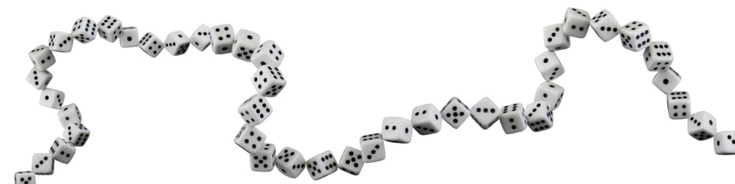 Collection of white dice  showing various numbers isolated on transparent background, PNG file