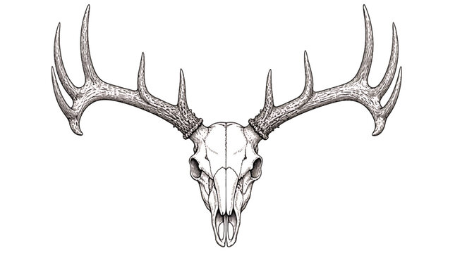 Detailed hand-drawn deer skull sketch with antlers vector artistic linework