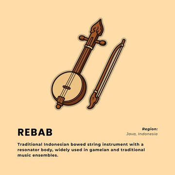 Traditional Indonesian Rebab Bowed String Musical Instrument Vector Illustration
