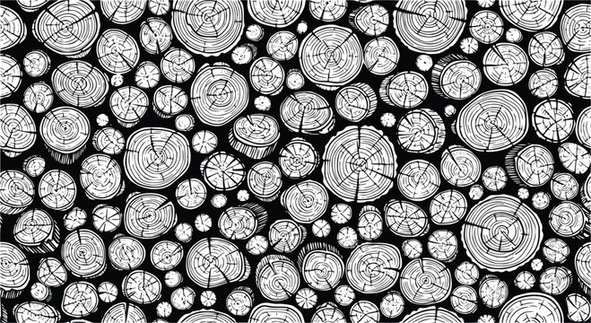 Wood Log Rings Seamless Pattern Hand Drawn Vector Background