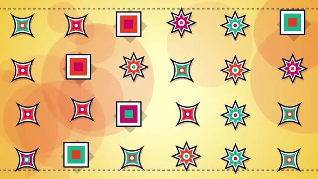 colorful stars and diamonds on yellow background