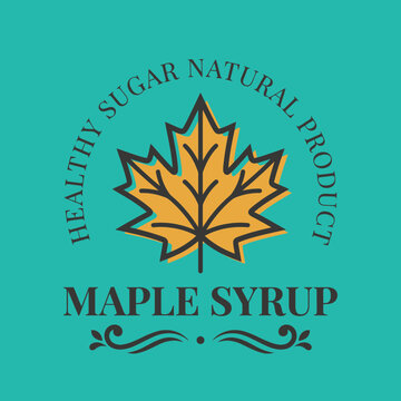Maple Syrup Logo with Healthy Natural Product Text and Leaf Emblem