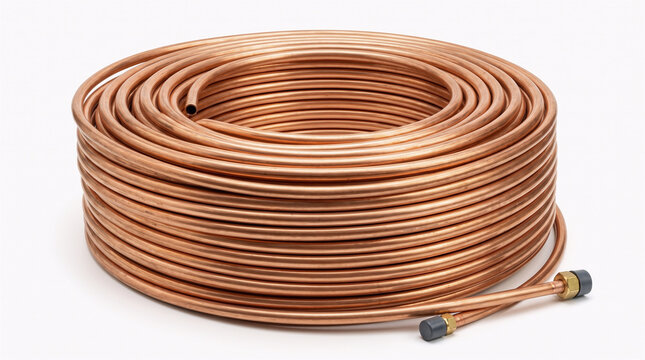 Copper Refrigeration Coil for Air Conditioning and HVAC Systems Isolated on White Background