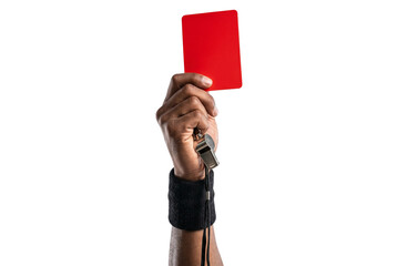 Referee hand holding red card and metal whistle © PEE PHIBAN