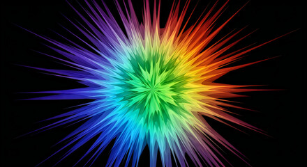 Fototapeta premium Vibrant Rainbow Starburst Graphic on Solid Black Background