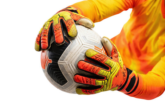 Soccer goalkeeper hands securely catching a football