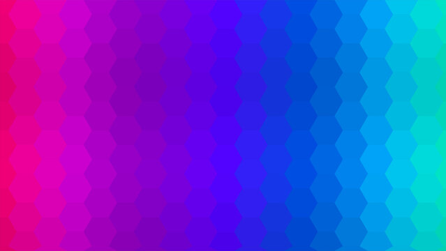Abstract Hexagonal Honeycomb Prism Mesh Vector Background with Minimalist Geometric Cell Pattern in Vibrant Magenta to Neon Teal Gradient