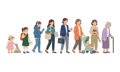 Obraz premium Woman life cycle stages from childhood to senior age