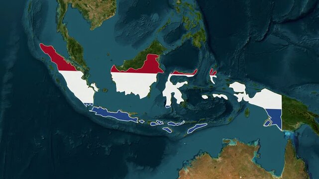 Flag of the Dutch East Indies Map Animation. Historical map animation of the Dutch East Indies 4k.