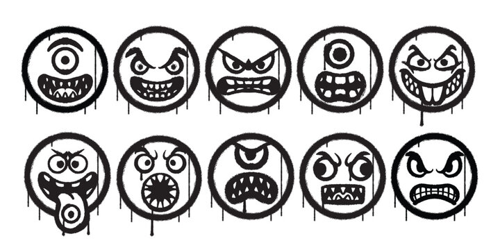 Street Art Scary Smiley Graphic Bundle Distro Streetwear T-Shirt Design Elements and Skater Stickers