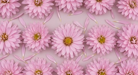 Fototapeta premium Pink Daisy Flower Flatlay Pattern Background