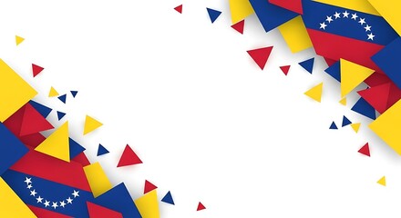 Fototapeta premium Abstract background with venezuelan flag colors and geometric triangles