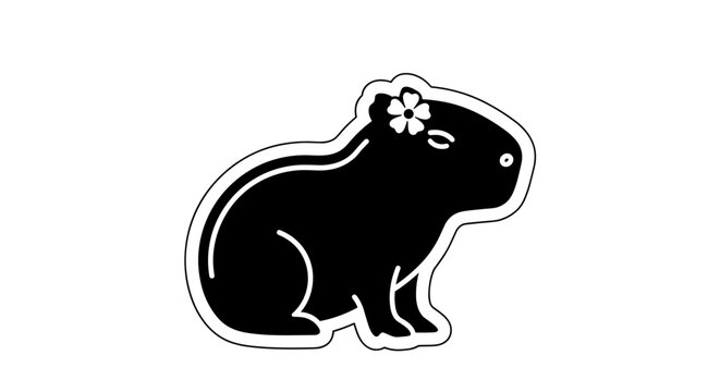 Capybara Silhouette with Flower Decoration.