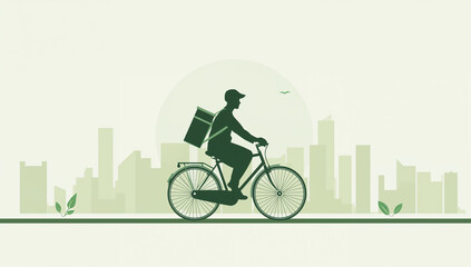 Fototapeta premium 環境配慮型の自転車配送を伝える都市ポスター素材