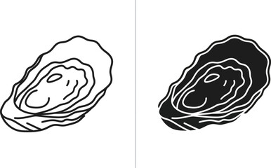 Open oyster icons in outline and solid fill on white background for culinary design © MD RIYAUL ISLAM
