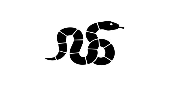 Minimalist black snake silhouette vector, slithering serpent icon with segmented body, wild reptile graphic element for logo design and branding