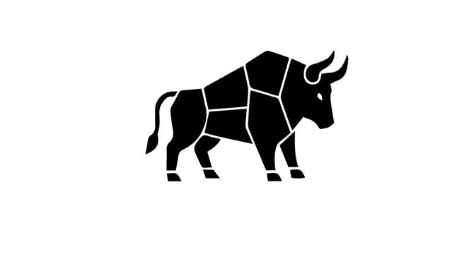 Geometric bull silhouette vector, stylized black buffalo icon with polygonal lines, minimalist ox animal logo for finance and ranching branding