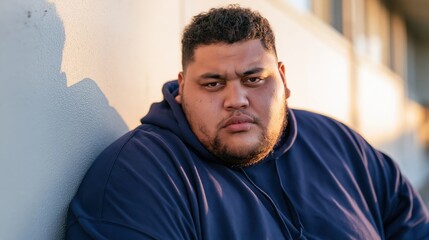 Obraz premium Paycheck Stress Young Pacific Islander Plus Size Man Quiet Worry