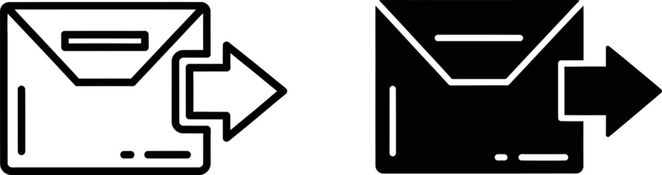 Envelope with outgoing arrow icon in outline and filled styles on white background