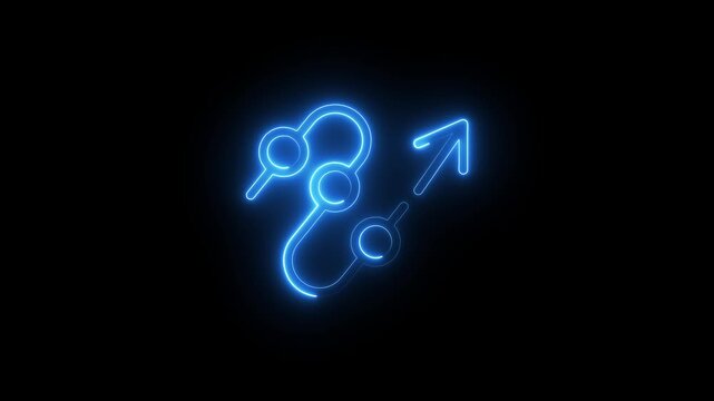 Strategy glowing blue neon line icon isolated on black background video motion graphics.